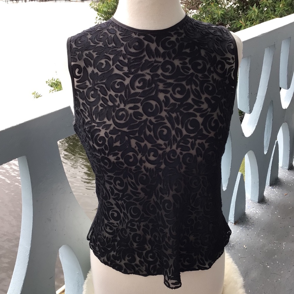 Christian Dior Le Connaisseur Paris New York Sleeveless Black Tie Top Blouse